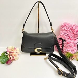 NEW COACH Soft Tabby Leather Shoulder Bag in Black/Brass